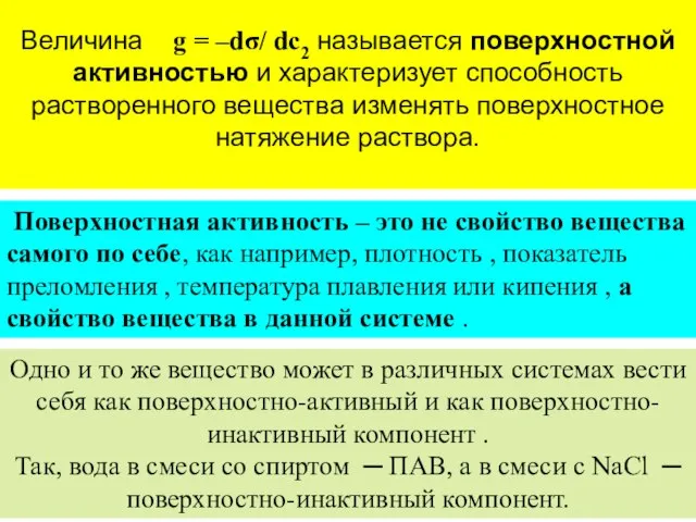 Поверхностная активность – это не свойство вещества самого по себе, как