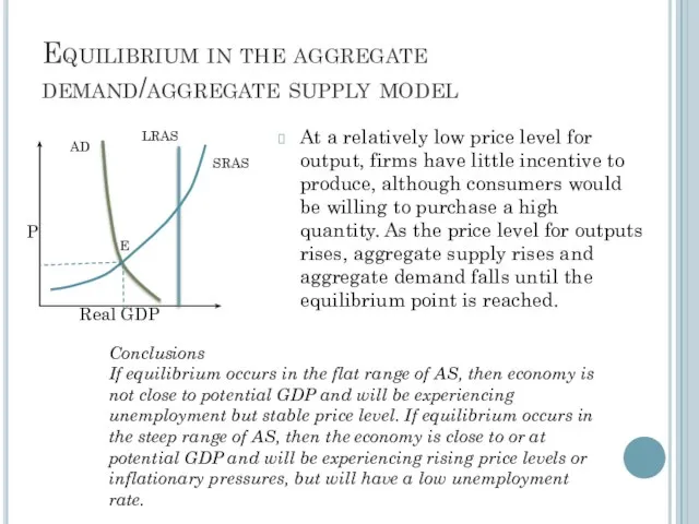 Equilibrium in the aggregate demand/aggregate supply model At a relatively low