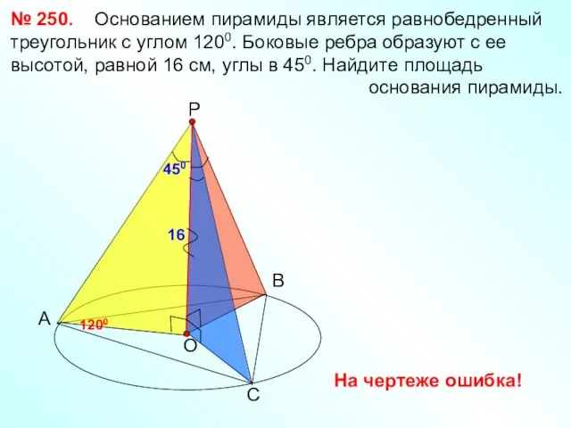 № 250. Основанием пирамиды является равнобедренный треугольник с углом 1200. Боковые