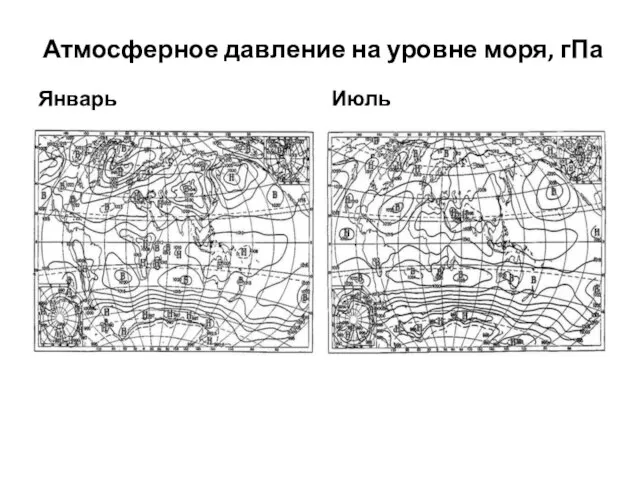 Атмосферное давление на уровне моря, гПа Январь Июль