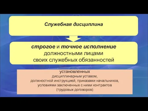 установленных дисциплинарным уставом, должностной инструкцией, приказами начальников, условиями заключенных с ними