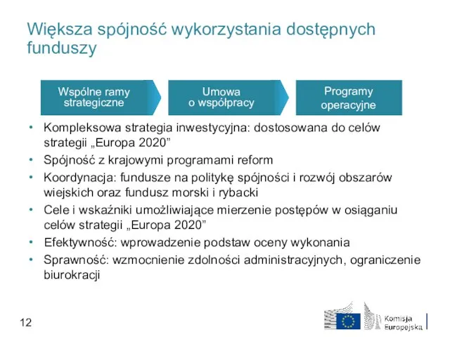 Większa spójność wykorzystania dostępnych funduszy Kompleksowa strategia inwestycyjna: dostosowana do celów