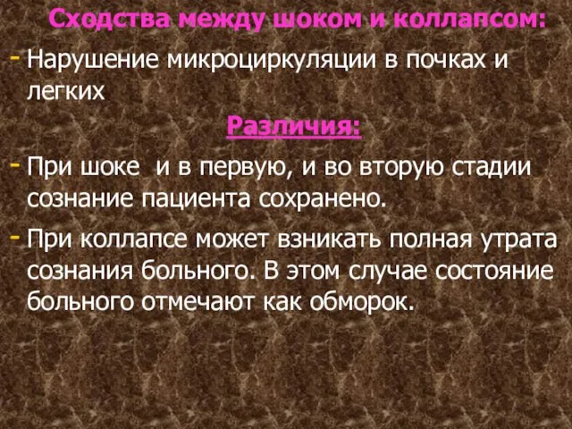 Сходства между шоком и коллапсом: Нарушение микроциркуляции в почках и легких