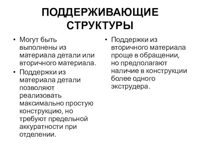 ПОДДЕРЖИВАЮЩИЕ СТРУКТУРЫ Могут быть выполнены из материала детали или вторичного материала.