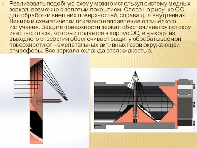 Реализовать подобную схему можно используя систему медных зеркал, возможно с золотым