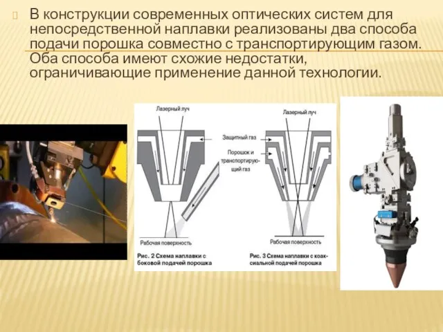 В конструкции современных оптических систем для непосредственной наплавки реализованы два способа