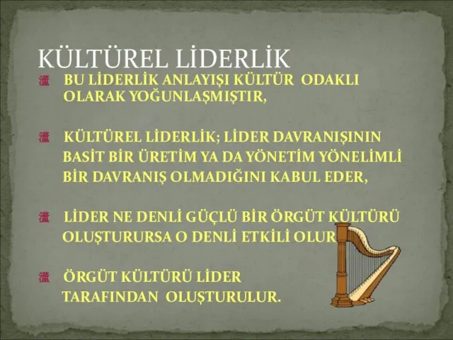 BU LİDERLİK ANLAYIŞI KÜLTÜR ODAKLI OLARAK YOĞUNLAŞMIŞTIR, KÜLTÜREL LİDERLİK; LİDER DAVRANIŞININ