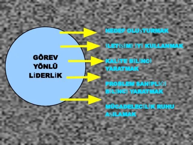 GÖREV YÖNLÜ LİDERLİK HEDEF OLUŞTURMAK İLETİŞİMİ İYİ KULLANMAK KALİTE BİLİNCİ YARATMAK