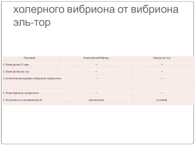 Отличия классического холерного вибриона от вибриона эль-тор