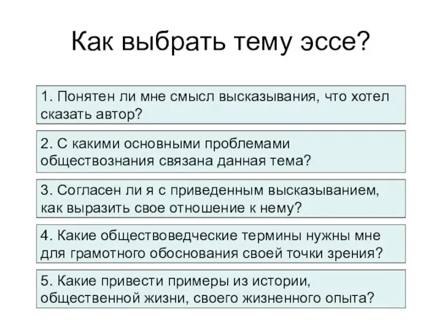 Как выбрать тему эссе? 2. С какими основными проблемами обществознания связана