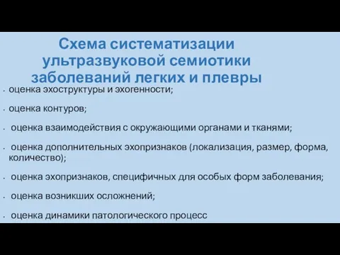 Схема систематизации ультразвуковой семиотики заболеваний легких и плевры оценка эхоструктуры и