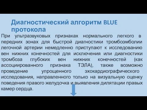 Диагностический алгоритм BLUE протокола При ультразвуковых признаках нормального легкого в передних