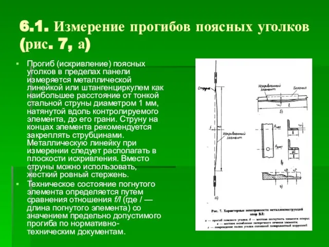 6.1. Измерение прогибов поясных уголков (рис. 7, а) Прогиб (искривление) поясных