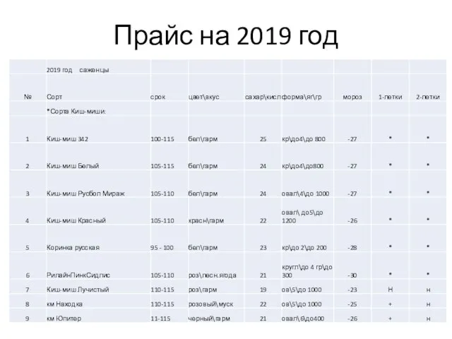 Прайс на 2019 год