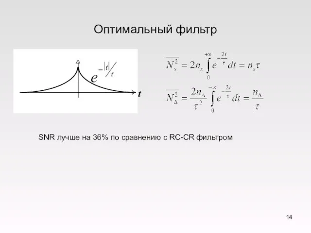 Оптимальный фильтр SNR лучше на 36% по сравнению с RC-CR фильтром