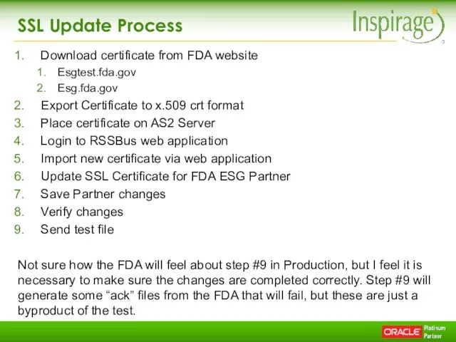 SSL Update Process Download certificate from FDA website Esgtest.fda.gov Esg.fda.gov Export