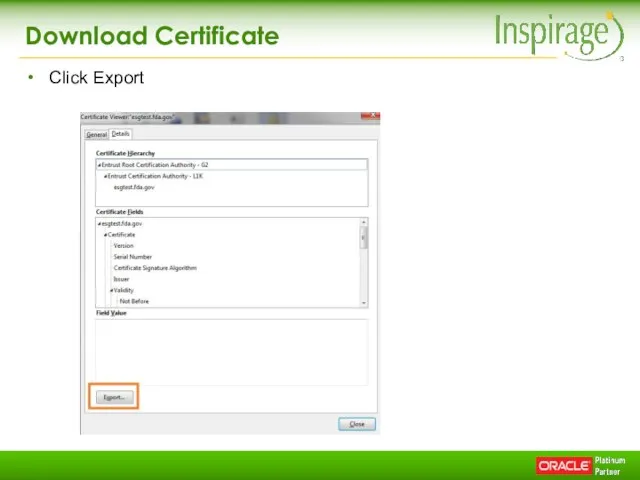 Download Certificate Click Export