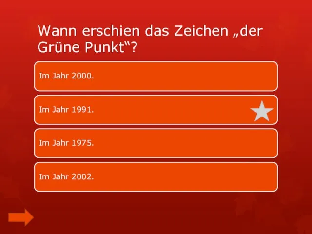 Wann erschien das Zeichen „der Grüne Punkt“? Im Jahr 2000. Im