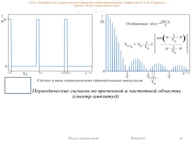 Общая теория связи Лекция #2 Санкт- Петербургский государственный университет телекоммуникаций им.