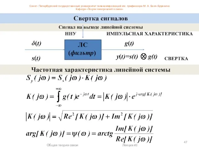 Сигнал на выходе линейной системы ЛС (фильтр) δ(t) g(t) s(t) y(t)=s(t)