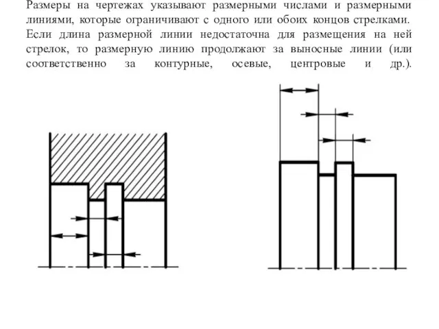 Размеры на чертежах указывают размерными числами и размерными линиями, которые ограничивают