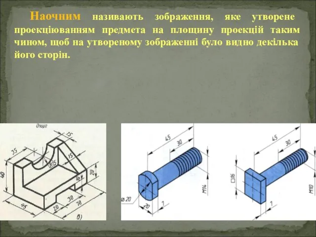 Наочним називають зображення, яке утворене проекціюванням предмета на площину проекцій таким