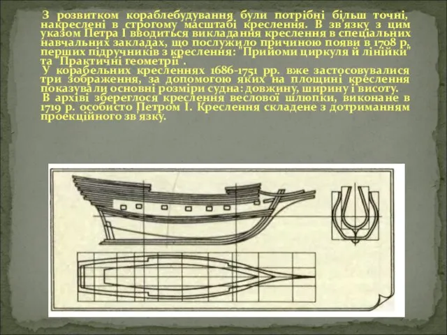 З розвитком кораблебудування були потрібні більш точні, накреслені в строгому масштабі