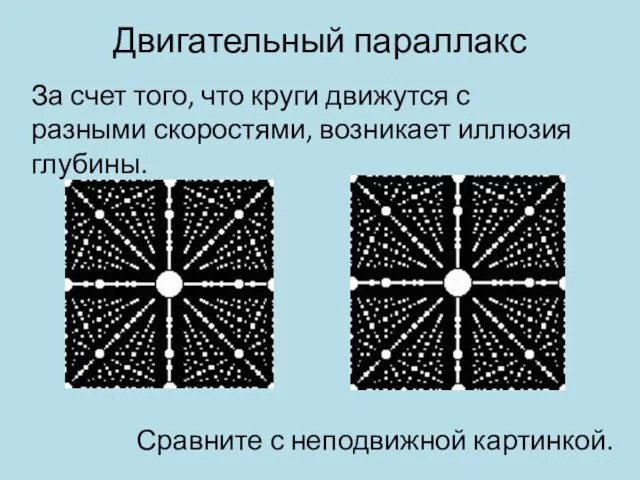 Двигательный параллакс За счет того, что круги движутся с разными скоростями,