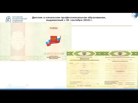 Диплом о начальном профессиональном образовании, выдаваемый с 01 сентября 2010 г.