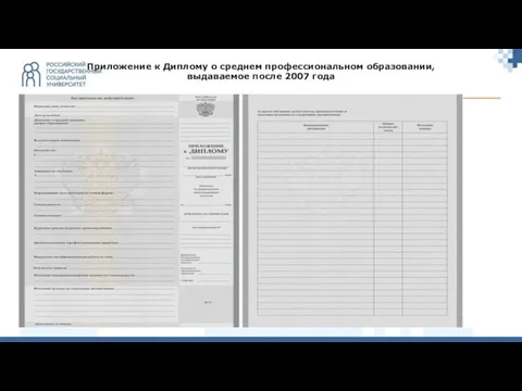 Приложение к Диплому о среднем профессиональном образовании, выдаваемое после 2007 года