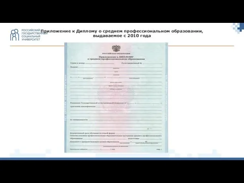 Приложение к Диплому о среднем профессиональном образовании, выдаваемое с 2010 года