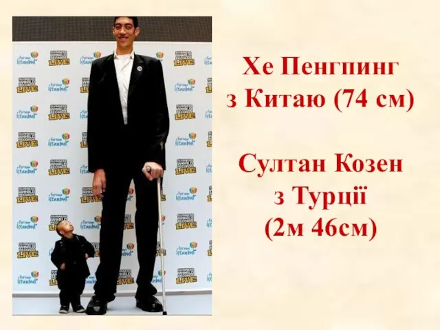 Хе Пенгпинг з Китаю (74 см) Султан Козен з Турції (2м 46см)