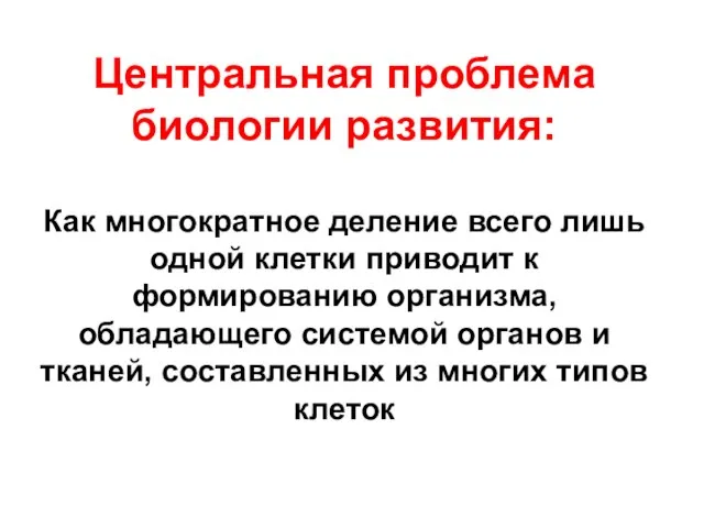 Центральная проблема биологии развития: Как многократное деление всего лишь одной клетки