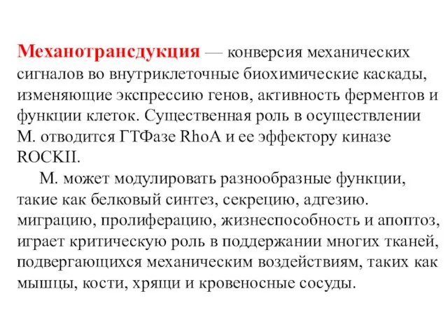 Механотрансдукция — конверсия механических сигналов во внутриклеточные биохимические каскады, изменяющие экспрессию