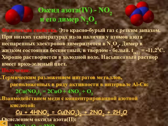 Оксид азота(IV) - NO2 и его димер N2O4 Физические свойства. Это