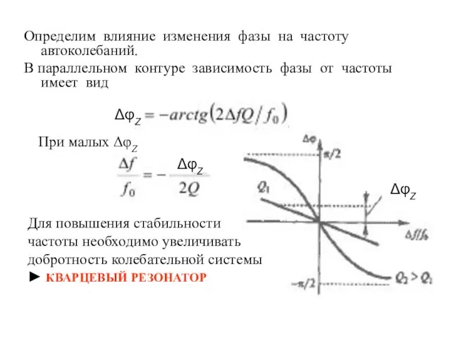 Определим влияние изменения фазы на частоту автоколебаний. В параллельном контуре зависимость