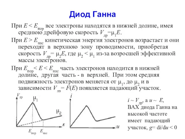 Диод Ганна При Е При Е > Енас кинетическая энергия электронов