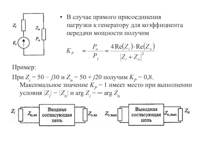 Пример: При Zi = 50 − j30 и Zн = 50