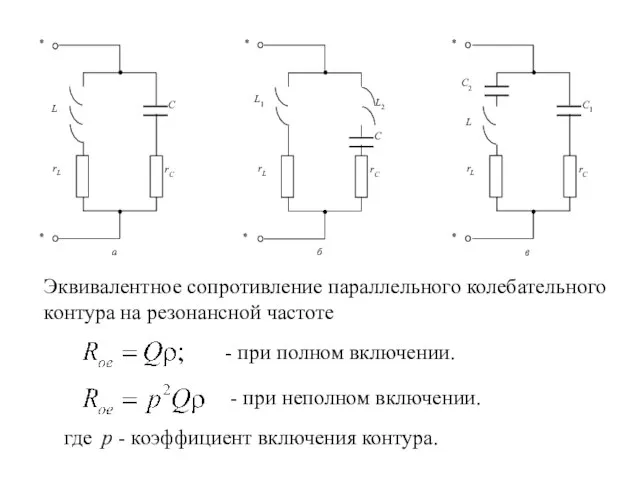 Эквивалентное сопротивление параллельного колебательного контура на резонансной частоте где p -