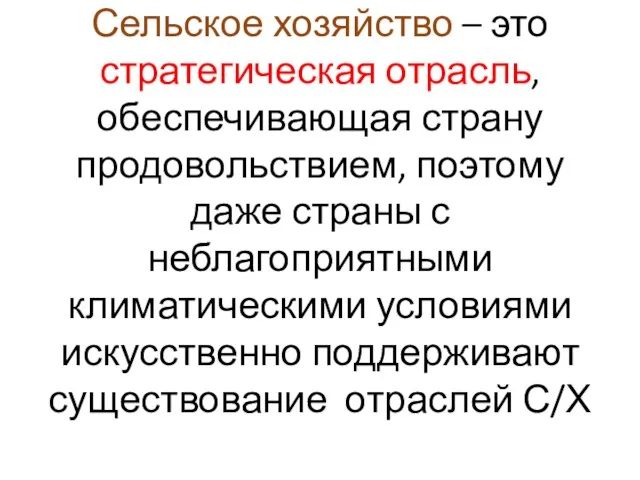 Сельское хозяйство – это стратегическая отрасль, обеспечивающая страну продовольствием, поэтому даже