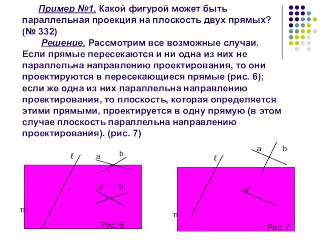 Пример №1. Какой фигурой может быть параллельная проекция на плоскость двух