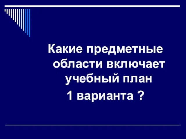 Какие предметные области включает учебный план 1 варианта ?