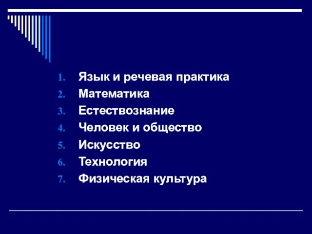 Язык и речевая практика Математика Естествознание Человек и общество Искусство Технология Физическая культура