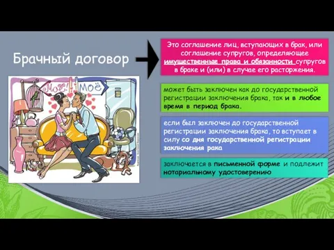 Это соглашение лиц, вступающих в брак, или соглашение супругов, определяющее имущественные