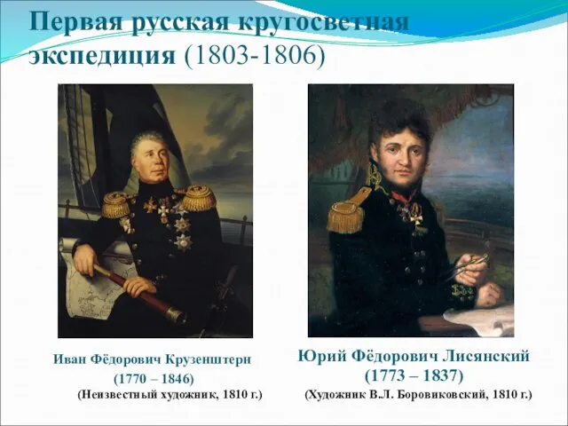 Первая русская кругосветная экспедиция (1803-1806) Иван Фёдорович Крузенштерн (1770 – 1846)