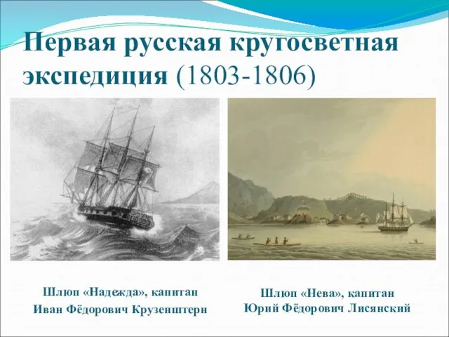 Первая русская кругосветная экспедиция (1803-1806) Шлюп «Надежда», капитан Иван Фёдорович Крузенштерн