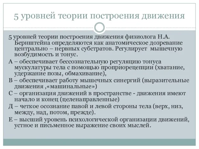 5 уровней теории построения движения 5 уровней теории построения движения физиолога