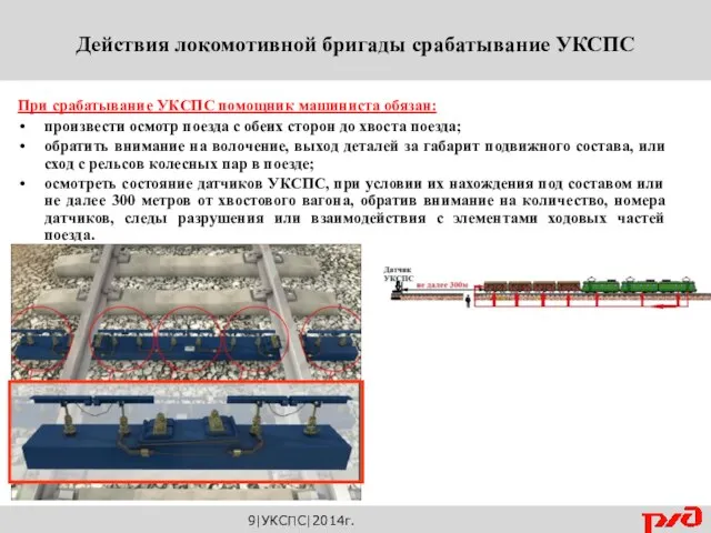 9|УКСПС|2014г. Действия локомотивной бригады срабатывание УКСПС При срабатывание УКСПС помощник машиниста