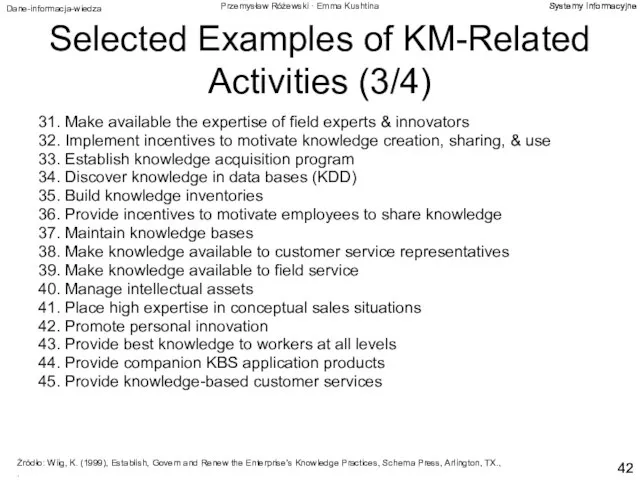 Selected Examples of KM-Related Activities (3/4) 31. Make available the expertise