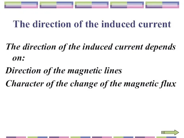 The direction of the induced current The direction of the induced